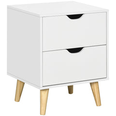 Kozy Bedside Table, Bedside Cabinet with 2 Drawers, Side End Table with Pine Wood Legs for Bedroom Living Room, White
