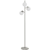 Kozy - 3-Light Tree Floor Lamps for Living Room, Modern Standing Lamp for Bedroom with Globe Lampshade, 3000K/4000K/6000K Colour Temperatures, Steel Base, Silver Tone