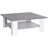 Kozy Square Coffee Table, Wooden Coffee Table with Storage, Cocktail Center Tea Table for Home Office, 80W x 80D x 31.5Hcm, Grey and White
