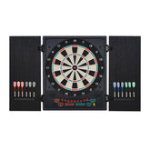 HOMCOM Electronic Dartboard In Case LED Scoreboard w/ 12 Darts 30 Heads Side Storage Cabinet Classic Game Family Fun Game Black White | Aosom UK