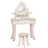 Kozy Kids Dressing Table, Girls Vanity Set with Mirror and Stool, 7 Play Accessories, Drawer, Desktop Storage, Pink