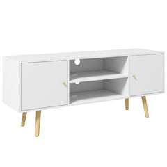 Kozy TV Stand Cabinet up to 55 Inches, TV Unit with Storage Shelves and Wood Legs for Living Room, Bedroom, White