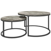 HOMCOM Industrial Nesting Coffee Table Set of 2, Round Coffee Tables, Living Room Table with Faux Cement Top and Steel Frame | Aosom UK
