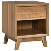 Kozy Modern Bedside Table Nightstand, Living Room End Table, Side Table with Drawer and Shelf, Walnut Brown
