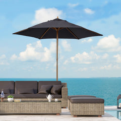 Outsunny Wooden Patio Parasol: 2.5m Outdoor Sun Umbrella, Weather-Resistant, Black | Aosom UK