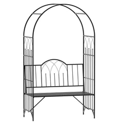 Kozy Garden Metal Arch Bench Outdoor Patio Rose Trellis Arbour Pergola for Climbing Plant Antique Style 2-Seater Chair, Black