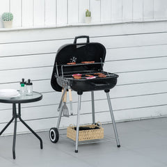 Kozy Portable BBQ Charcoal Grill with 2 Wheels and Cooking Utensils, Smoker Grill with Lid for Outdoor Barbecues, Camping, Picnic, Courtyard