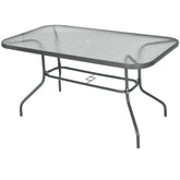 Kozy Garden Dining Table Glass Top Metal Frame with Parasol Hole Outdoor Balcony Grey 140L x 80Wcm