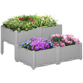 Kozy Set of 4 26L Garden Raised Bed Elevated Patio Flower Plant Planter Box PP Vegetables Planting Container, Grey