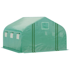 Outsunny 4.47 x 3 x 2m Walk-in Tunnel Greenhouse, Portable Polytunnel Tent, Plant Hot House w/ PE Cover, Zippered Roll Up Door & 6 Windows | Aosom UK
