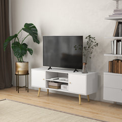 Kozy TV Stand Cabinet up to 55 Inches, TV Unit with Storage Shelves and Wood Legs for Living Room, Bedroom, White