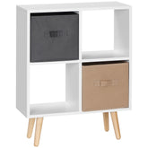 Kozy Freestanding 4 Cube Unit Cabinet Unit w/ 3 Fabric Drawers Handles Home Office Storage Shelves