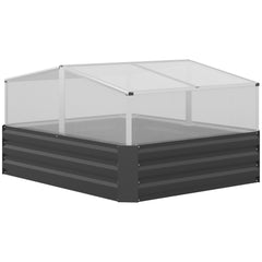 Outsunny Galvanised Raised Garden Bed with Greenhouse,57.5/67.5x 126 x 107, 2-in-1 Desigh, Open Bottom, TOP Windows for Garden, Dark Grey | Aosom UK