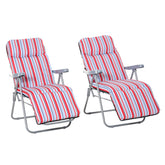 Kozy Set of 2 Garden Sun Lounger Outdoor Reclining Seat Cushioned Seat Foldable Adjustable Recliner Red and White