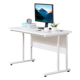 HOMCOM Writing Desk, Computer Table with 2 Cable Management Holes, C Shaped Metal Legs for Adults, Office Desk, White | Aosom UK