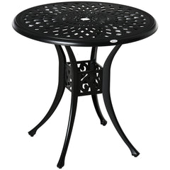 Kozy 78 cm Round Garden Dining Table with Parasol Hole Antique Cast Aluminium Outdoor Table Only, Black