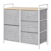 Kozy 5 Drawer Linen Basket Storage Unit Home Organisation w/ Shelf Handles Metal Frame Adjustable Feet Hallway Home Dresser Grey