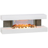Kozy - 47inch / 120cm Electric Fireplace Wall Mounted, Freestanding, Glass Electric Fire Suite with Mantel, Adjustable LED Flame Effect and Temperature, Log, Pebble, Remote Control, 2000W, White