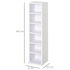 HOMCOM Media Storage Shelving Units: Set of 2 CD DVD Blu-Ray Tower Racks with Adjustable Shelves, Bookcase Organisers, White | Aosom UK