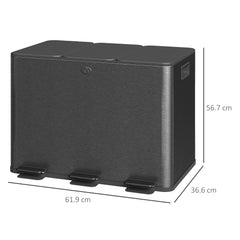 Kozy - 3 x 20L Pedal Bin, Steel Triple Kitchen Bin with Soft Close Lid, Removable Inner Buckets, Fingerprint-Proof, Black