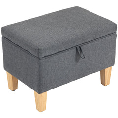 Kozy 16L Linen Storage Ottoman Padded Footstool with Rubberwood Legs for Storage Box, Bed End, Shoe Bench, Seating, Charcoal Grey