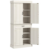 Kozy Kitchen Cupboard with 4 Doors, Freestanding Storage Cabinet with Wide Drawer and Shelves for Living Room, 180cm, White Wood Grain