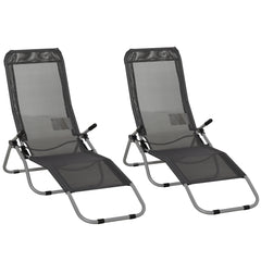 Kozy Set of 2 Outdoor Patio Chaise Recliner Portable Lounge Chairs w/ Rust-Resistant Steel Frame & Adjustable Backrest, Grey
