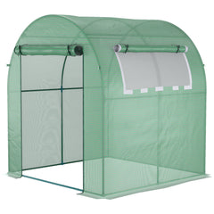 Outsunny Walk in Polytunnel Greenhouse, Green House for Garden with Roll-up Window and Door, 1.8 x 1.8 x 2 m, Green | Aosom UK