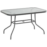Kozy Garden Dining Table Glass Top Metal Frame with Parasol Hole Outdoor Balcony Grey 120L x 80Wcm