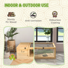 Kozy - Tortoise House, Small Reptile Wooden House, with Mesh Roofs, Side Panels, for Turtles, Lizards, Geckos and Snakes