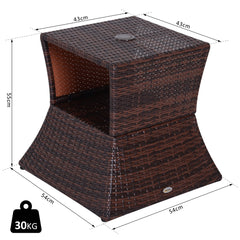 Kozy Rattan Outdoor Coffee Table, Wicker Garden Patio Bistro Side Table with Umbrella Hole and Storage Space for Balcony, Porch, Brown