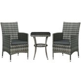 Outsunny 3 PCs Rattan Garden Bistro Set with Cushions Patio Weave Companion Chair Table Set Conservatory, Light Grey | Aosom UK