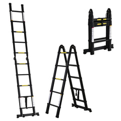 Kozy 3.2m/10.5ft Telescopic Ladder, Extendable Aluminium Ladder with Anti-slip Pedals, Multi-purpose Portable Foldable 10 Step Ladder, 150kg Capacity, EN131, Black