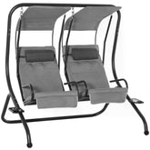 Kozy Canopy Swing 2 Separate Relax Chairs w/ Handrails and Removable Canopy Grey