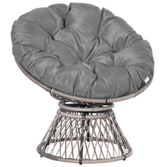Kozy 360° Swivel Rattan Papasan Moon Bowl Chair Round Lounge Garden Wicker Basket Seat with Padded Cushion Oversized for Outdoor Indoor, Grey