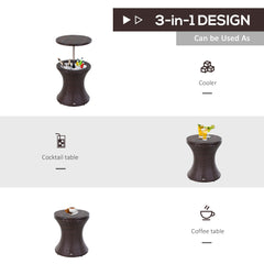 Kozy PE Rattan Ice Bucket Table, Height Adjustable Liftable Outdoor Drinks Cooler, 52 cm Round Garden Beer Cocktail Table with Lid for Bar, Patio, Terrace, Brown