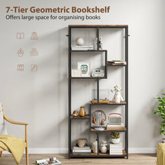 Kozy - Seven-Tier Geometric Bookcase - Brown/Black