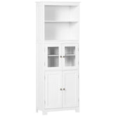 Kozy Freestanding Kitchen Cupboard, 4-Door Storage Cabinet with Adjustable Shelf and Glass Doors for Dining Room, Living Room, White