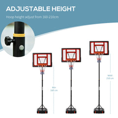 Kozy Portable Basketball Hoop Stand 160-210cm Adjustable Height Sturdy Rim Hoop w/ Large Wheels Stable Base & Net Free Standing