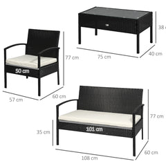 Outsunny Rattan Garden Lounge Set: 4-Seater Wicker Sofa & Table, Outdoor Patio Furniture, Monochrome Black & Cream | Aosom UK
