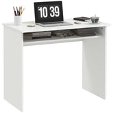 Kozy Modern Computer Desk, Home Office Table, Small Writing Desk with Storage Shelf, 90 x 50cm, White Wood Grain