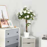 Outsunny 90cm/3FT Artificial Rose Tree Fake Decorative Plant w/ 21 Flowers Pot Indoor Outdoor Faux Decoration Home Office Décor White Green | Aosom UK