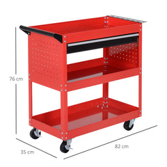 Kozy 3-Tier Tool Trolley Cart Storage Shelf Roller Cabinet DIY Box Garage Workshop with Drawer Red
