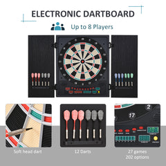 Kozy Electronic Dartboard Set, 27 Games Modes and 202 Variations, LED & 12 Soft Tip Darts and Cabinet to Storage, Ready-to-Play Multi-Game Option Darts Machine