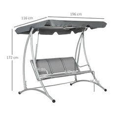 Kozy Three Person Steel Outdoor Porch Swing Chair Bench w/ Canopy Cover Grey