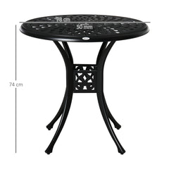 Kozy 78 cm Round Garden Dining Table with Parasol Hole Antique Cast Aluminium Outdoor Table Only, Black