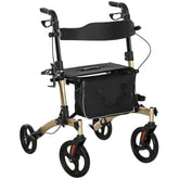 Kozy Folding Rollator with Cane Holder, Adjustable Handle Height and Aluminum Frame, 4 Wheeled Mobility Walker with Seat and Bag, Gold