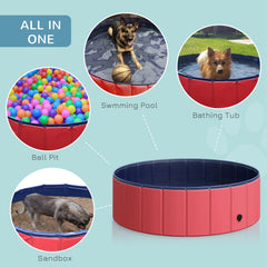 Pawhut Portable Pet Swimming Pool, Foldable Bathing Tub for Dogs and Cats, Non-Slip, Durable PVC, 妗?00x30H cm, Red | Aosom UK