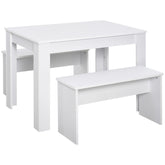 Kozy Kitchen Dining Table and 2 Benches Set, Table and Chairs Set for Limited Space, White