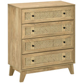Kozy Storage Cabinet, 4-Drawer Unit with Rattan Element for Bedroom, Living Room, 80cmx35cmx95cm, Wood Effect